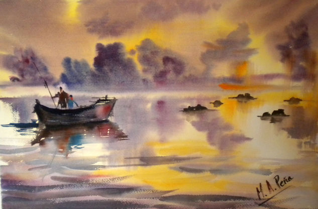 Atardecer en el mar Oil Canvas Landscaping