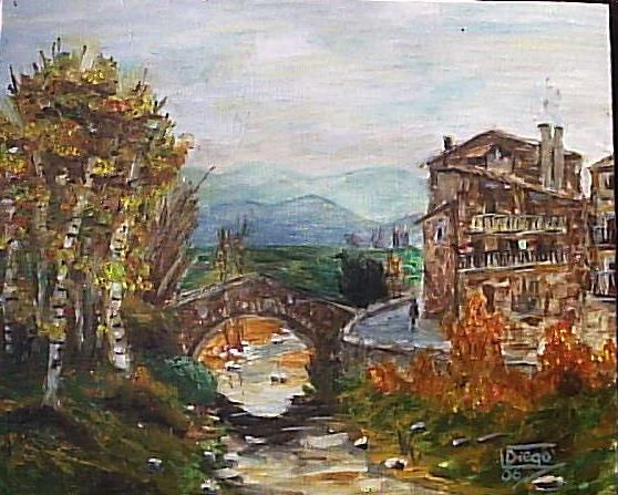 puente sobre rio Oil Canvas Landscaping