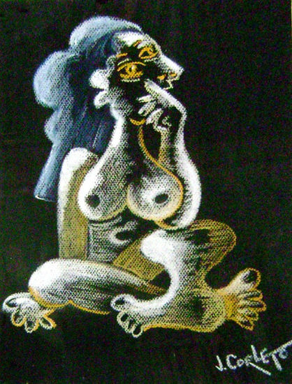 MUJER CUBISTA Pastel Papel Desnudos