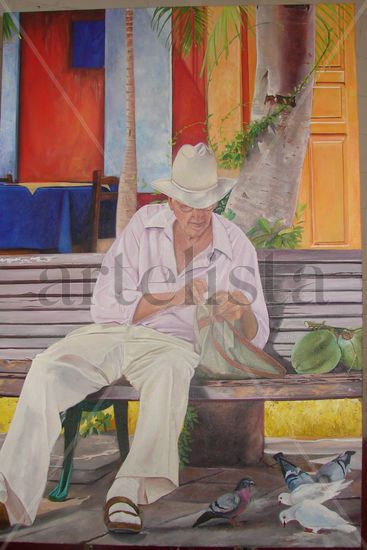 Descansando el la Plazuela Machado Oil Canvas Landscaping