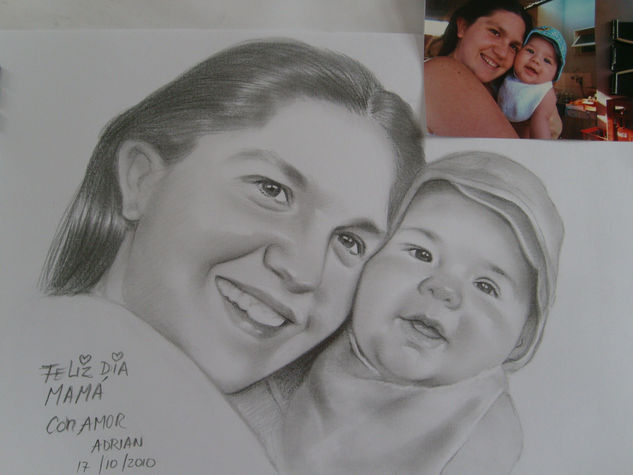 madre e hijo Graphite Card Portrait