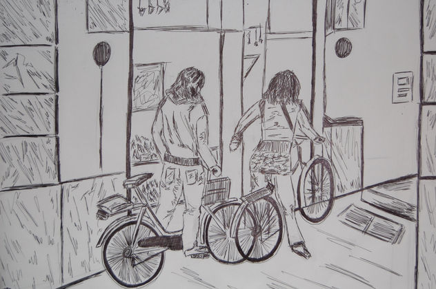 Paseando en bici por el centro de Palma de Mallorca.