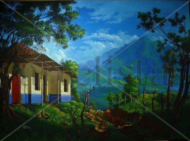 Paisaje con casa de adobes Oil Canvas Landscaping