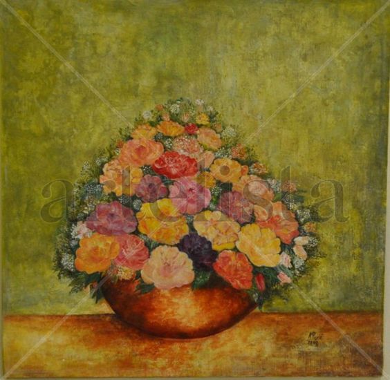 "Cuenco con Flores" Oil Canvas Landscaping