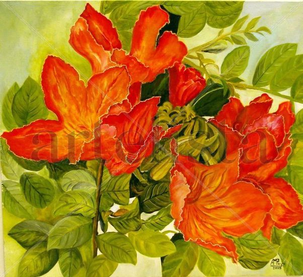 "Tulipanera de la India" Oil Canvas Floral Painting