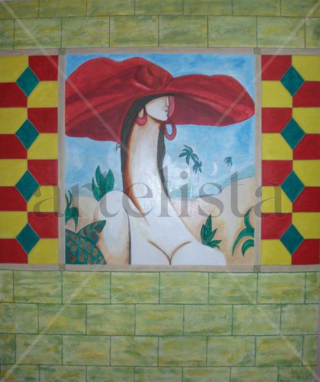 Campesina en Vitral Mixed media Canvas Landscaping