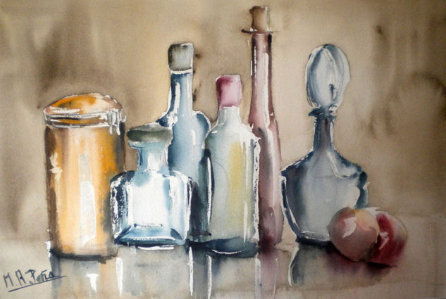 Bodegón. Botellas Watercolour Paper Landscaping