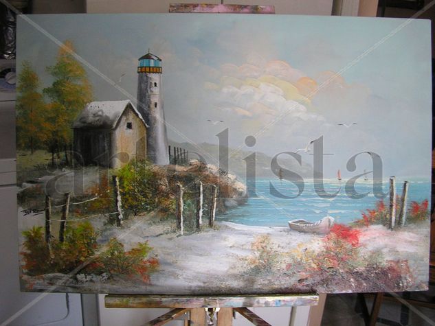 el faro con nieve Oil Canvas Landscaping