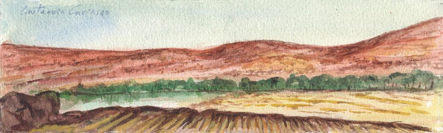 Campo de Flaresi y lago, (Flaresi and Lake Country) Watercolour Paper Landscaping