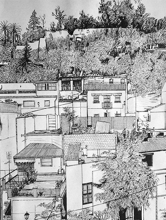 Casas y patios en la Alhambra