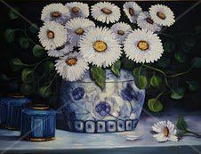 margaritas blancas Oil Canvas Floral Painting