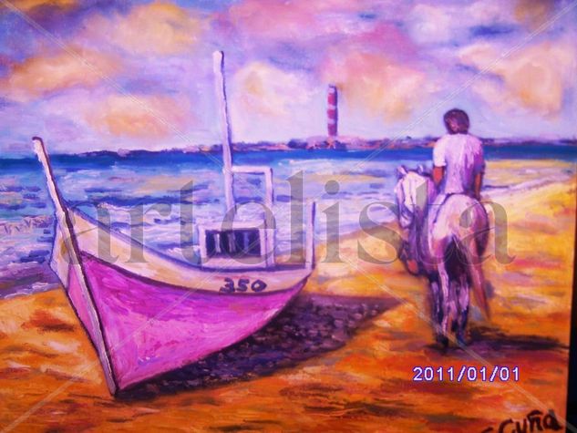 cabalgata en la playa Oil Canvas Marine Painting