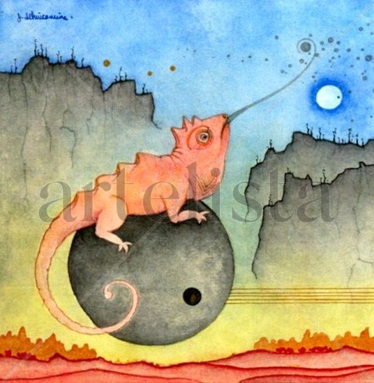 CAZADOR DE LUNAS Acuarela Papel Animales