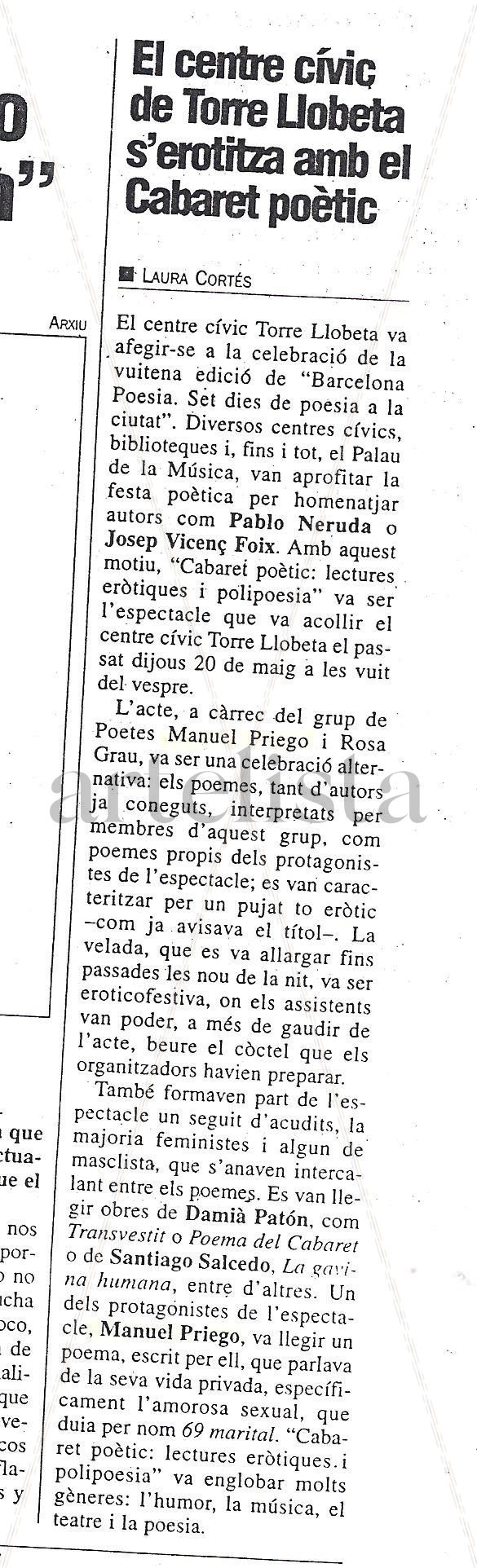 EL CENTRE CÍVIC DE TORRE LLOBETA S´EROTITZA AMB EL CABARET POÈTIC 1