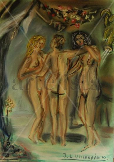 Three graces Pastel Card Nude Paintings