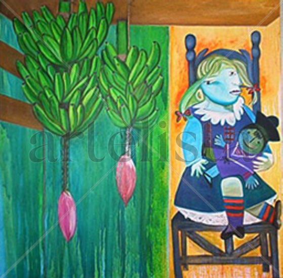 "EL PATIO DE MI CASA" Acrylic Textile Figure Painting