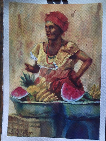 PALENQUERA VENDEDORA Watercolour Card Figure Painting