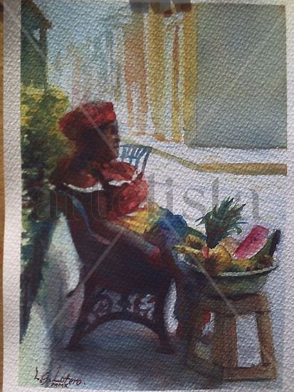 PALENQUERA  DESCANSANDO Watercolour Card Figure Painting