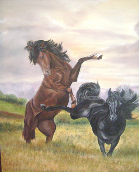 Caballos peleando Óleo Lienzo Animales