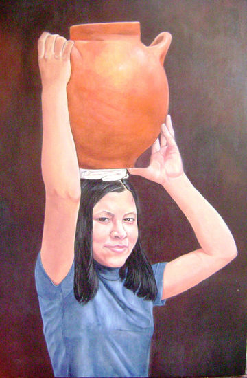 niña con cantaros Oil Canvas Portrait