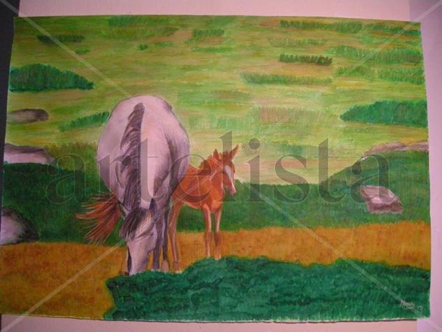 CABALLOS EN EL CAMPO Watercolour Paper Animals