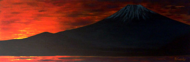 Rojo en el Fuji Acrylic Canvas Landscaping