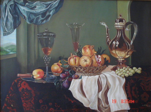 bodegon con granadillas Oil Canvas Still Life Paintings