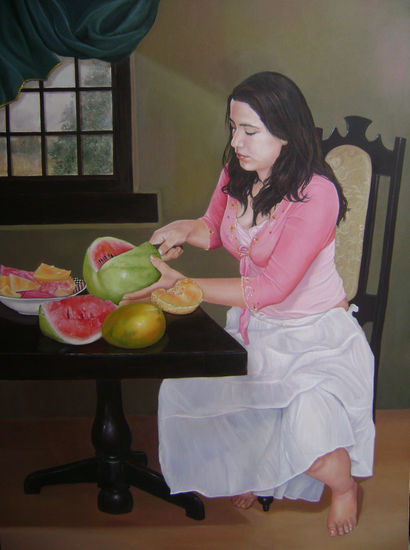 rebeca con frutas Óleo Lienzo Figura