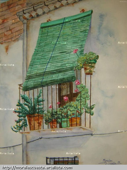 Balcon con flores Watercolour Paper Landscaping