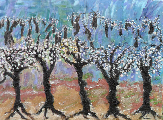 ALMENDROS EN FLOR Media Mixta Lienzo Paisaje