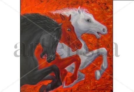 Caballos del apocalipsis Óleo Lienzo Paisaje