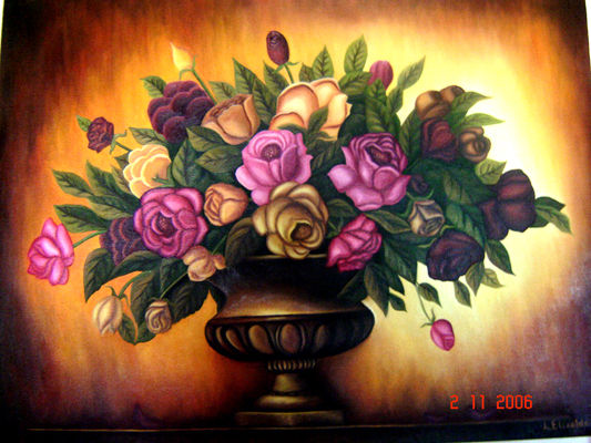 LAS ROSAS Oil Canvas Floral Painting