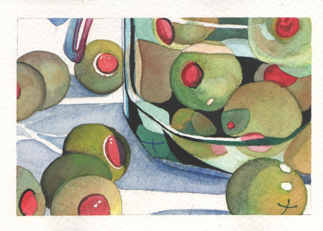 Aceitunas verdes enfrascadas Watercolour Card Still Life Paintings