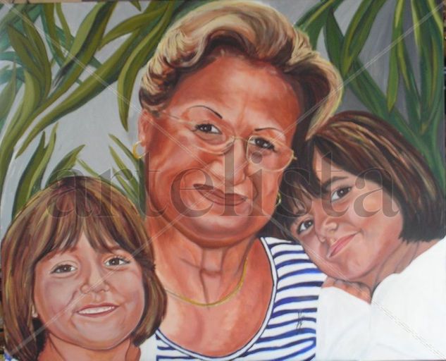 Retrato de Maria Jose y sus nietas Oil Canvas Portrait