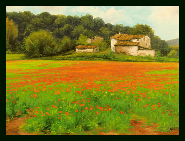 amapolas en l´vall de planoles Óleo Lienzo Paisaje