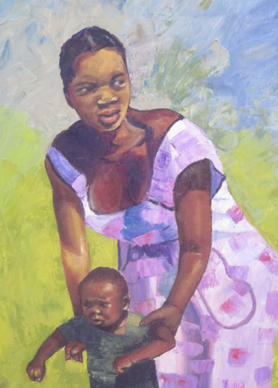 MADRE E HIJO Oil Canvas Portrait