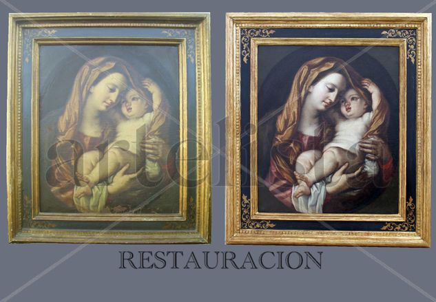 VIRGEN CON NIÑO (en restauracion) Oil Canvas Figure Painting