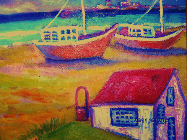 BARCOS EN EL ESTE Acrylic Canvas Marine Painting