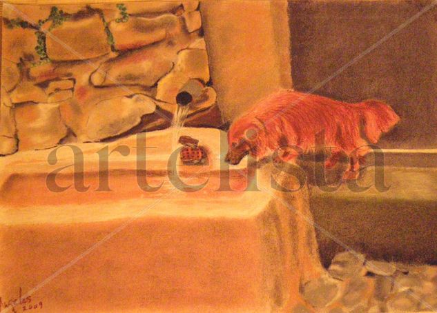 Perro bebiendo Pastel Paper Landscaping