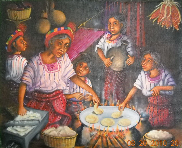 COCINA MAYA Óleo Lienzo Figura