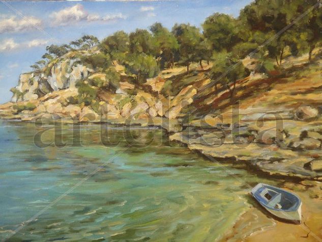 Barca en la playa Oil Canvas Landscaping