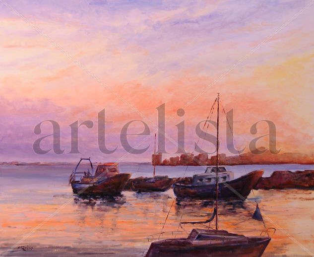 Atardecer en Roses Oil Canvas Marine Painting