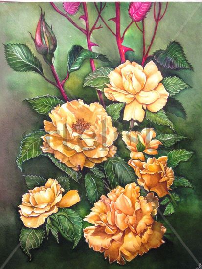 RAMO DE ROSAS "Adolf Horstmann & Duftgold" Watercolour Paper Floral Painting