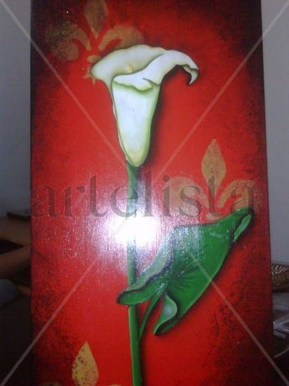 fondo rojo Acrylic Others Floral Painting