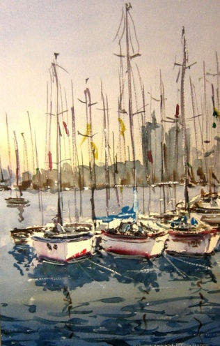 Puerto de Barcelona Watercolour Paper Marine Painting