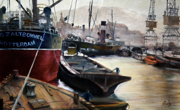 Puerto epoca Industrial Oil Canvas Marine Painting