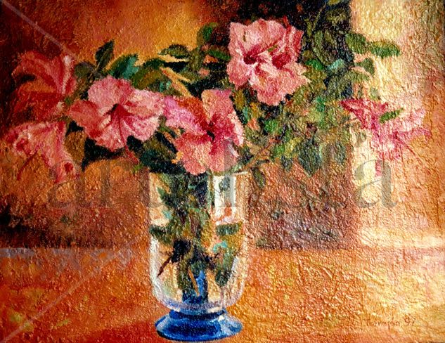 Risa clara de flores Oil Panel Floral Painting