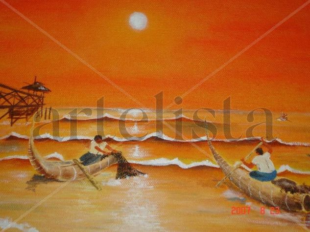 Caballitos de totora Oil Canvas Landscaping