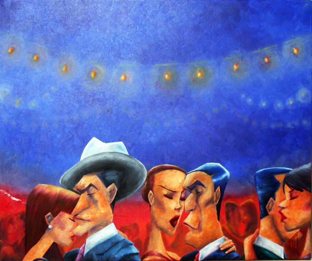 La milonga del barrio Oil Canvas Figure Painting