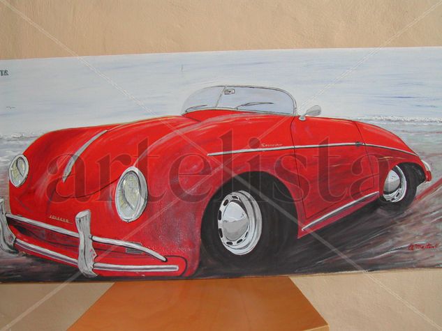 PORSCHE SPEEDSTER Oil Canvas Figure Painting